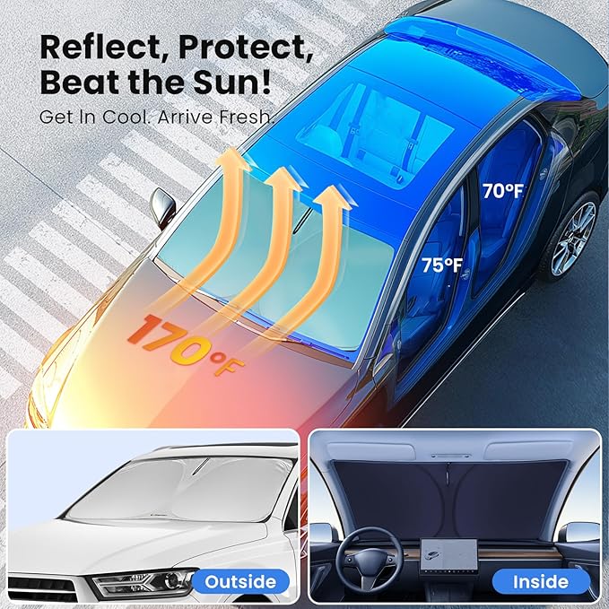 Windshield Sunshade for Chevrolet Equinox 2018-2023, 2024, 2025, 2026 – No-Light-Pass Technology, Mirror Cut-Out, Blocks 99% UV Rays – Fade-Resistant, Easy-Fold Chevy Equinox Windshield Sun Shade