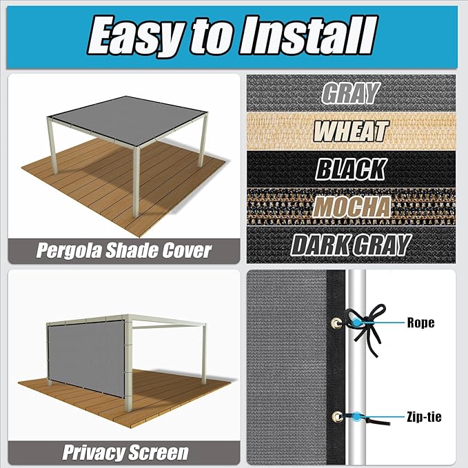 Amagenix 90% Shade Fabric 16'X 21' Gray Sun Shade Cloth with Grommets for Pergola Replacement Shade Cover Canopy, Heavy Duty, Cable Zip Ties Included (We Customized)