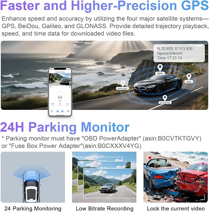 Front 4K HDR Dash Cam STARVIS 2 IMX678, Custom Fit for Toyota Highlander & Hybrid Gen3 UX50 2017-2019 (Model B), LE Limited L XLE etc, 5GHz WiFi, GPS, 64GB Card