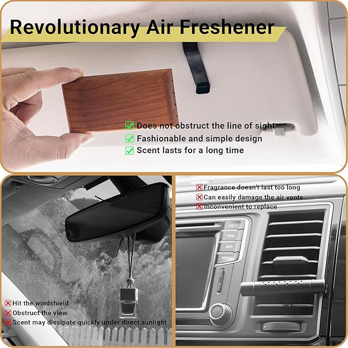 Yuoyar Wood Car Scents Air Freshener Visor Clips Diffuser Odors Eliminator (Banana-scented)