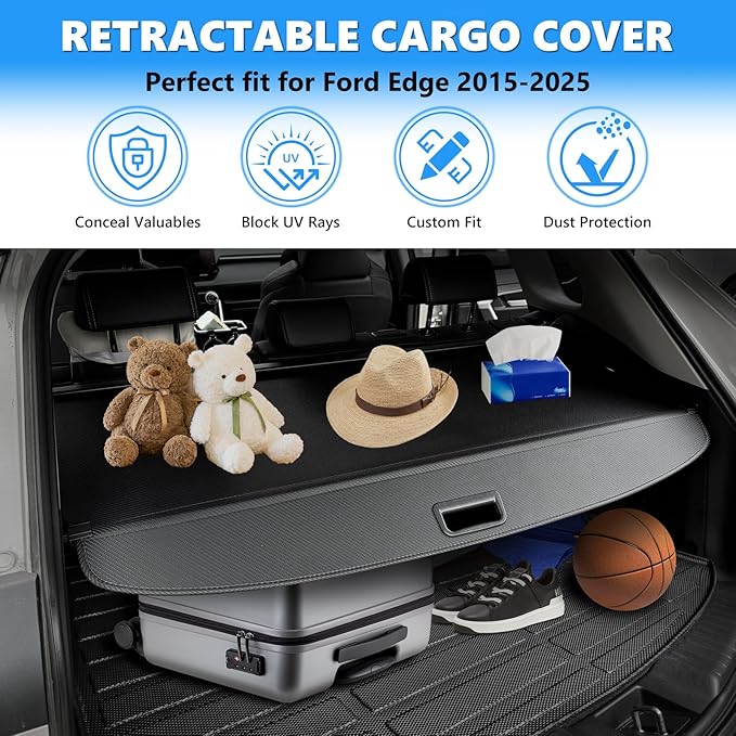 MIALUTY® Cargo Cover for 2015-2025 Ford Edge Retractable Trunk Cover Edge Accessories Anti-Peeping Anti-Theft Privacy Screen,Trunk Luggage Shield Shade Carbon Fiber Texture