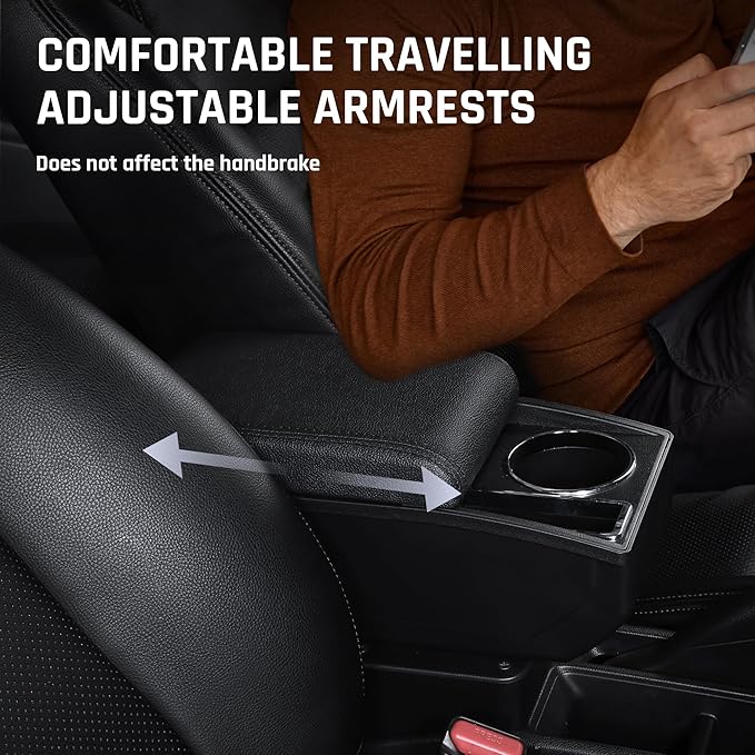 Car Armrest Box for Nissan Almera Versa 2012-2019 Auto Accessories Center Console Leather Arm Rest Double-Layer Storage Space with Cup Holder (Black Thread)