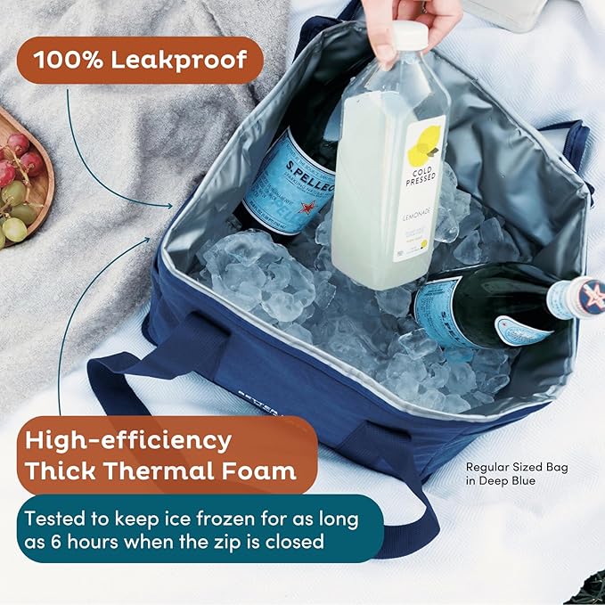 Reusable Insulated Grocery Bag - Canvas, Leak Proof, X Large Cooler Bag, Insulated Shopping Bags for Groceries, Travel Cooler Bag for Frozen and Hot Food with Zippered Top (Cream Brown)