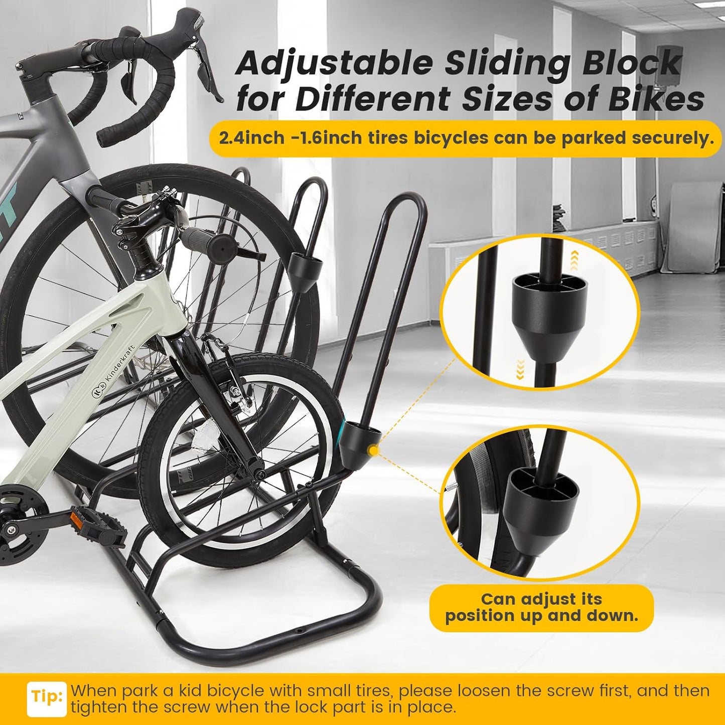 4 Floor Bike Rack, Safeguard Disc Brakes & Derailleurs Design, Waterproof Bicycle Stand Indoor/Outdoor/Garage Use, Fits 12"-29" Tires, Upgraded 0.63" Steel Tubes for Stability