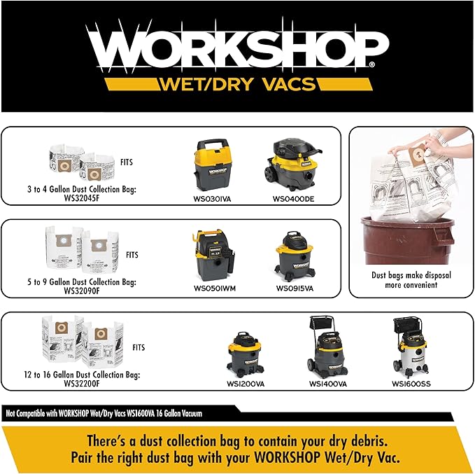 WORKSHOP Wet/Dry Vacs Shop Vacuum Accessories WS25022A Extra Long Hose Attachment, 2-1/2-inch x 20-feet Locking Hose for Wet Dry Shop Vacuum Cleaners