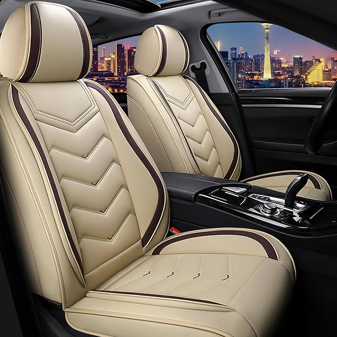 CTDS Car Seat Covers for Nissan Pathfinder 2000-2026, Stylish Sport Seat Cover, Premium Nappa Leather Car Seat Cover. Automobile Seat Covers Sets.(Standard 2 Seats/Beige)