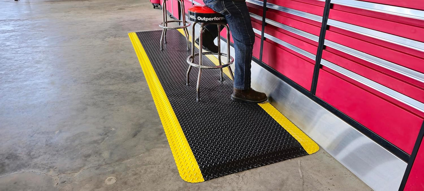 Rhino Mats, American Classic Diamond Anti-Fatigue Mats, Industrial Ergonomic Comfort Standing Mat for Work, Home, Garage, Office, Kitchen or Anywhere (Black/Yellow 9/16" Thick, 3 FT. x 22 FT.)