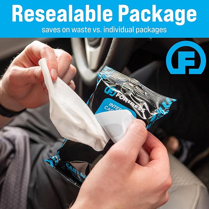 Fortress Car Interior Wipes (25 ct, Pack of 25) for Car Interior Cleaning, Dashboard, Seats, Detailing, and Steering Wheel [Travel Size] Skin-Safe Car Interior Cleaner Supplies