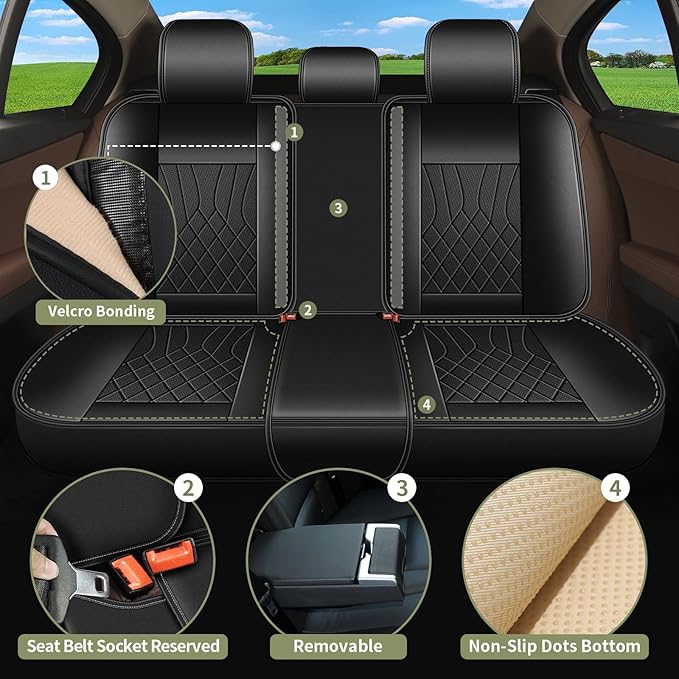 Full Set Car Seat Covers for Nissan Altima 2009-2024 2025 2026 : Breathable Perforated Leather Seat Cover (Black)