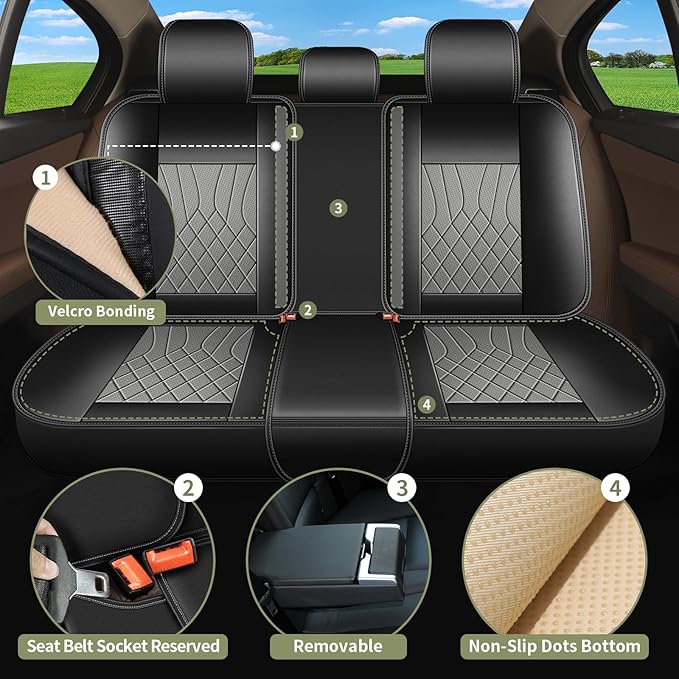 Car Seat Covers for Honda Accord 2003-2017: Breathable Perforated Leather Seat Cover (Full Set, Black & Grey)