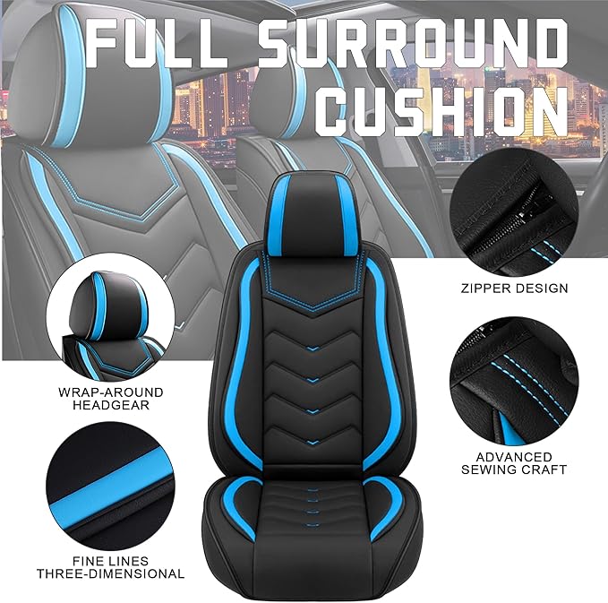 CTDS Car Seat Covers for Jeep Grand Cherokee L 2021-2026, Stylish Sport Seat Cover, Premium Nappa Leather Car Seat Cover. Automobile Seat Covers Sets.(Standard 5 Seats/Black Blue)