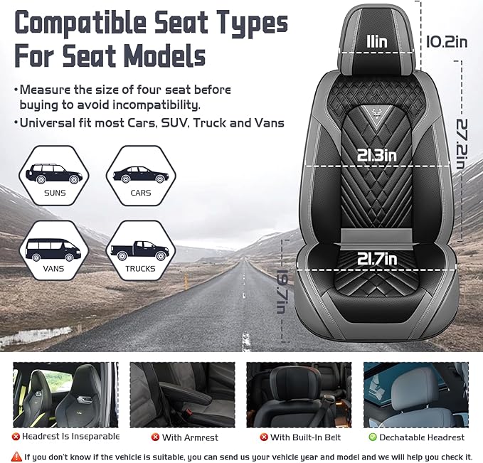 Truck Seat Covers for Nissan Frontier 2009-2026, Waterproof Premium Leather Full Coverage Car Seat Cover, Muscle Sport Style Auto Interior Seat Cover Sets (Front Set/Gray Black)