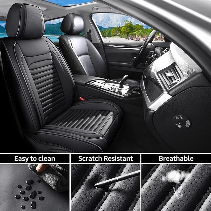 Front Seat Covers Fit for Toyota Yaris 2007-2020, Car Seat Covers Front Seats, Breathable Faux Leather Automotive Seat Covers Front Pair Anti-Slip Seat Cover(Black, Front)