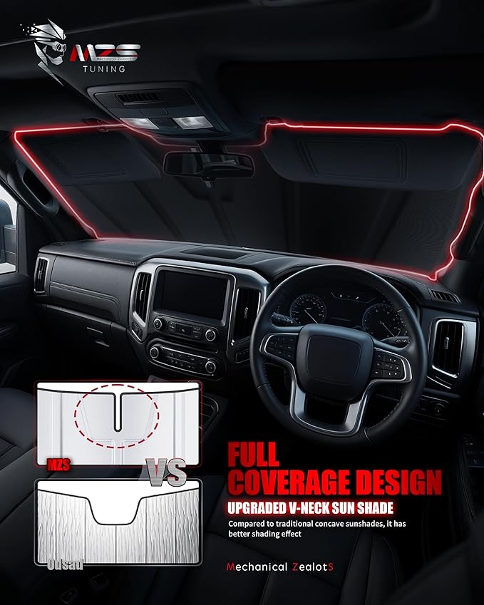 MZS Windshield Sun Shade Compatible with Pacifica Hybrid 2017-2026 / Voyager 2020-2026, Foldable Car Front Window Sunshade with Storage Bag, Minivan Sun Visor Shield Accessories for Interior Protector