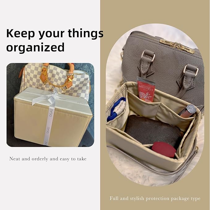 DGAZ Silk Purse Organizer Insert Fits LV Speedy 16/20/25/30/35/40/45 bags，Silky Smooth Bag Organizer，Luxury Handbag & Tote Shaper(S2 trench,SP16)