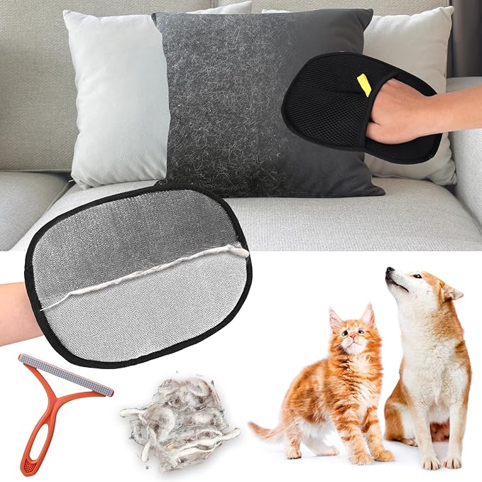AIERSA Pet Hair Removal Tool, Electrostatic Pet Hair Remover,Static Removal Gloves for Pet Hair, Dog and Cat Hair Remover Electrostatic Gloves Set for Couch, Clothes, Car, Carpet, Bed, Furniture