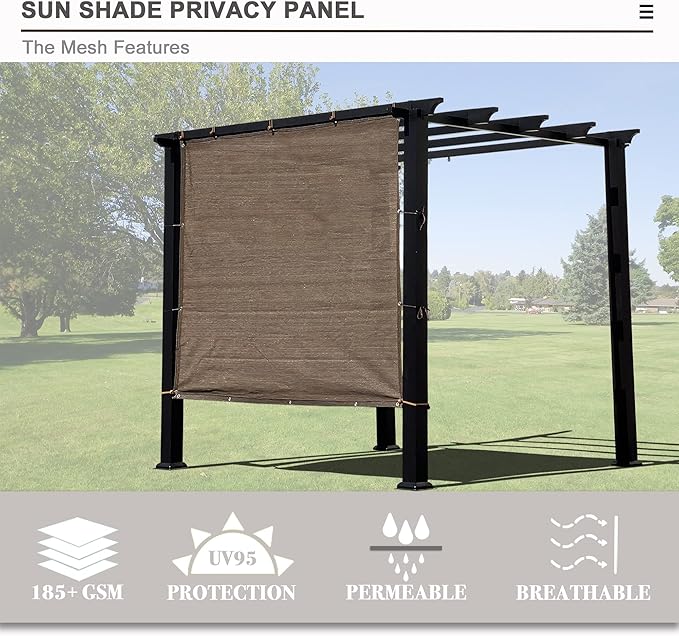 Sun Shade Privacy Panel with Grommets on 4 Sides for Patio, Awning, Window Cover, Pergola or Gazebo (Mocha Brown, 10' x 5')