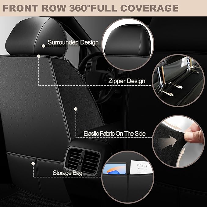 TTX LIGHTING for Subaru Outback 2007-2026 Car Seat Covers, Breathable Ice Silk & Leather Seat Protector, Cool & Anti-Sweat for Long Driving, Airbag Compatible, 5 Seats Full Set (Black)