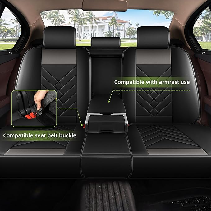 AOMSAZTO Car Seat Covers Full Set Fit for Nissan Rogue 2010-2025 2026 Waterproof Faux Leather Car Seat Cushions Automotive 5 Seat Covers Set（Black&Grey）