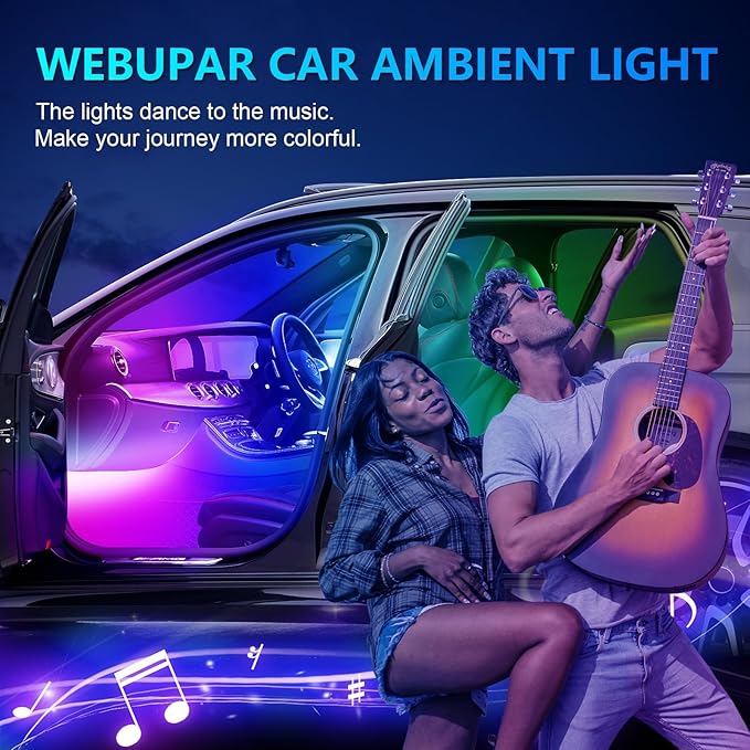 RGB Acrylic Ambient Lighting Car Lights, LED Strip Lights with APP Control, 593 LEDs Interior Car Lights, 6 in 1 Neon Car Ambient Neon Light Kits