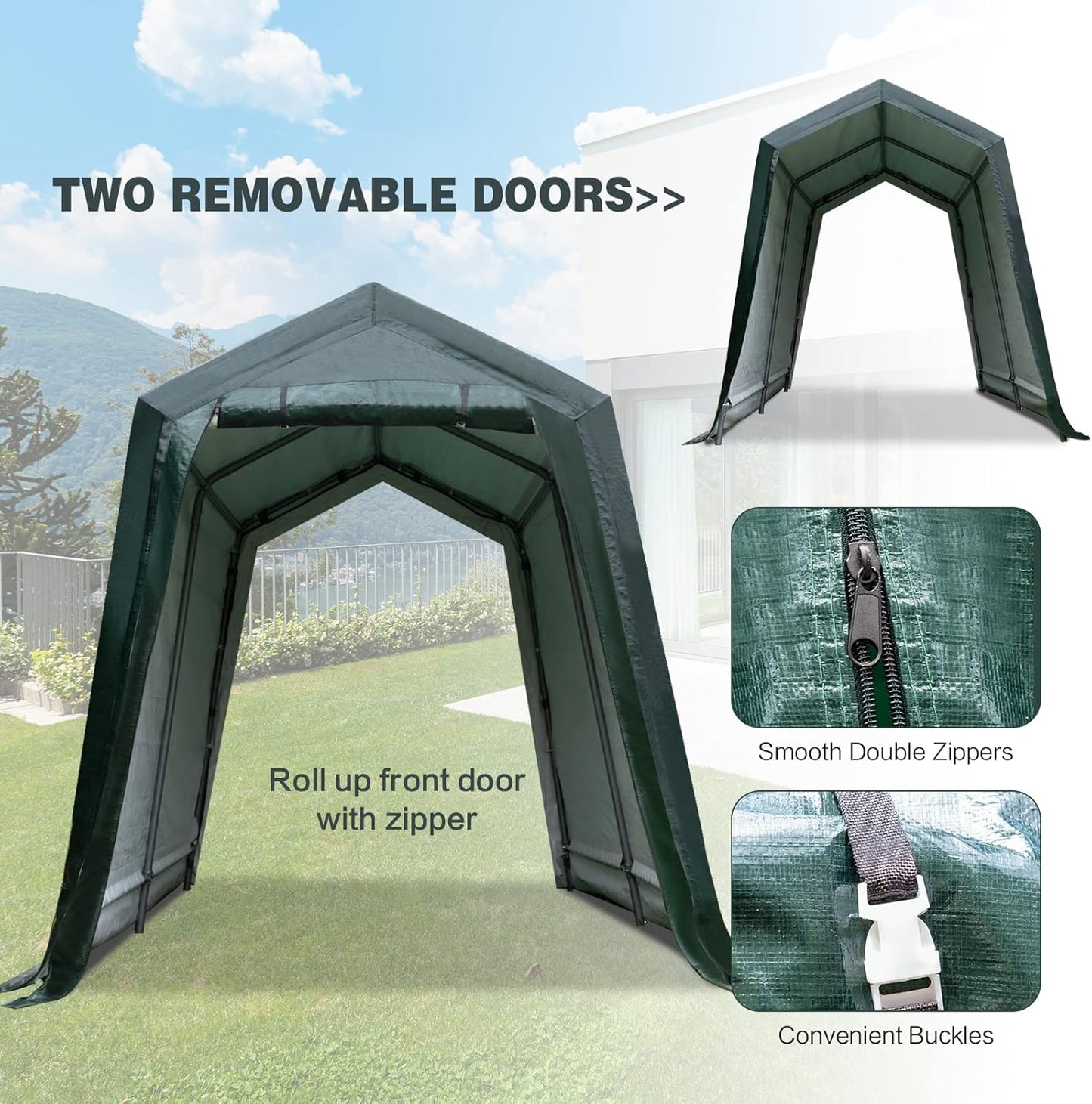 ERGOMASTER 10 Ft x 10 Ft Outdoor Carport Patio Storage Shelter Metal Frame and Waterproof Ripstop Cover for Motorcycle and ATV Car