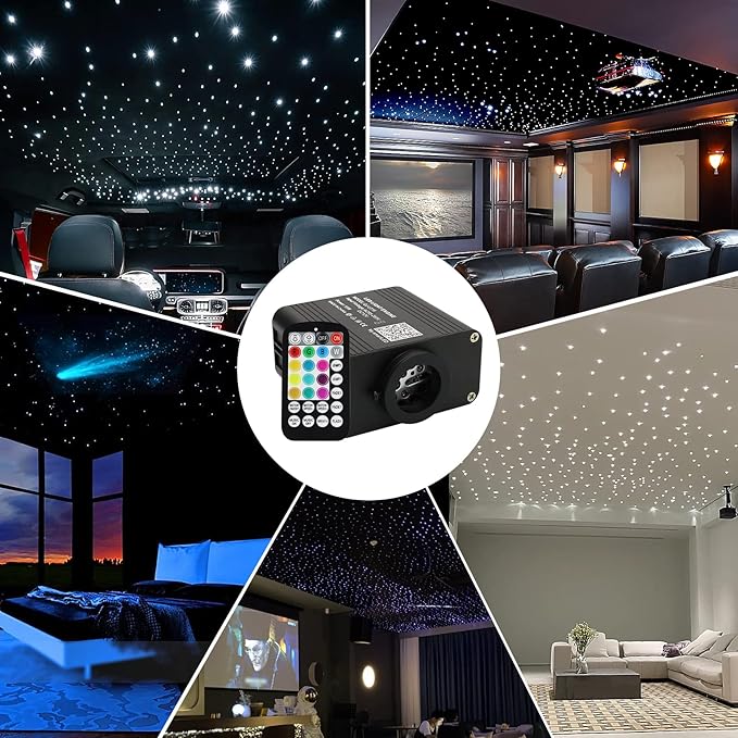 AMKI Updated 16W RGBW Fiber Optic Light Twinkle+Sound Activated Mixed 460pcs 9.8ft Cables APP Remote Music Control Car Home Starlight Headliner Star Ceiling Light Kit 0.03in 0.04in 0.06in Strands