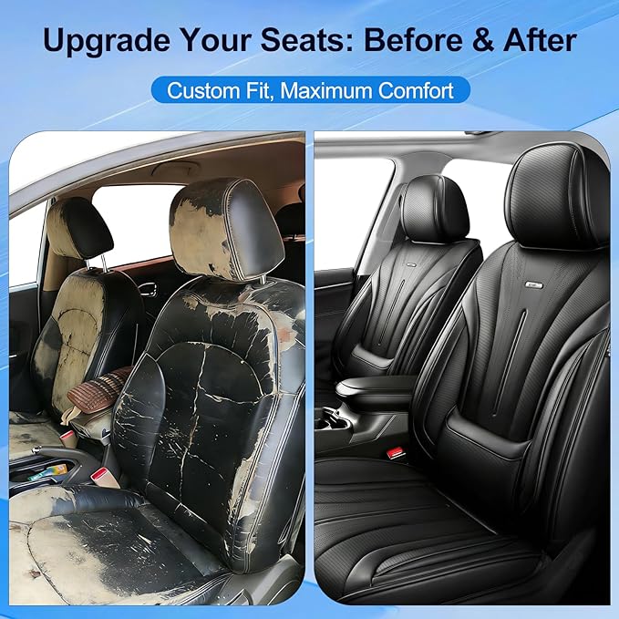 Fit Cruze Car Seat Covers for Select Chevrolet/Chevy Cruze 2011-2019 - Premium Full Coverage Leather, Airbag Compatible, Waterproof & All Weather Seat Cushion Protector, Full Set, Black