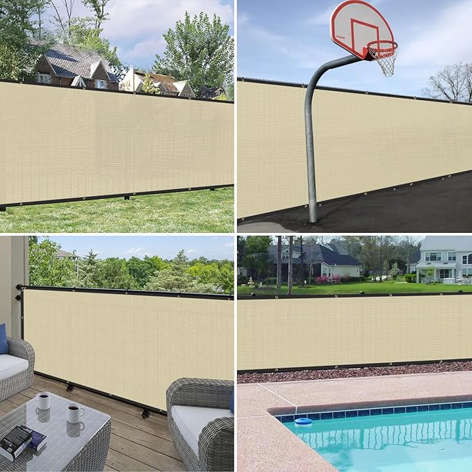 Windscreen4less Privacy Fence Screen Heavy Duty Windscreen Fencing Mesh Fabric Shade Net Cover with Brass Grommtes for Outdoor Wall Garden Yard Pool Deck, 8'x33' Beige