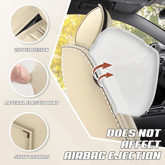 Car Seat Covers Fit for Toyota rav4 2000-2026, Stylish Sport Seat Covers, Waterproof Wear-Resistant Premium Nappa Leather Car Seat Cover.(2 Pcs Front/Beige)