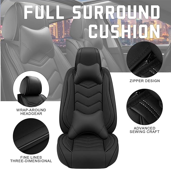 CTDS Car Seat Covers for Nissan Pathfinder 2000-2026, Stylish Sport Seat Cover, Premium Nappa Leather Car Seat Cover. Automobile Seat Covers Sets.(Luxury 2 Seats/Pure Black)