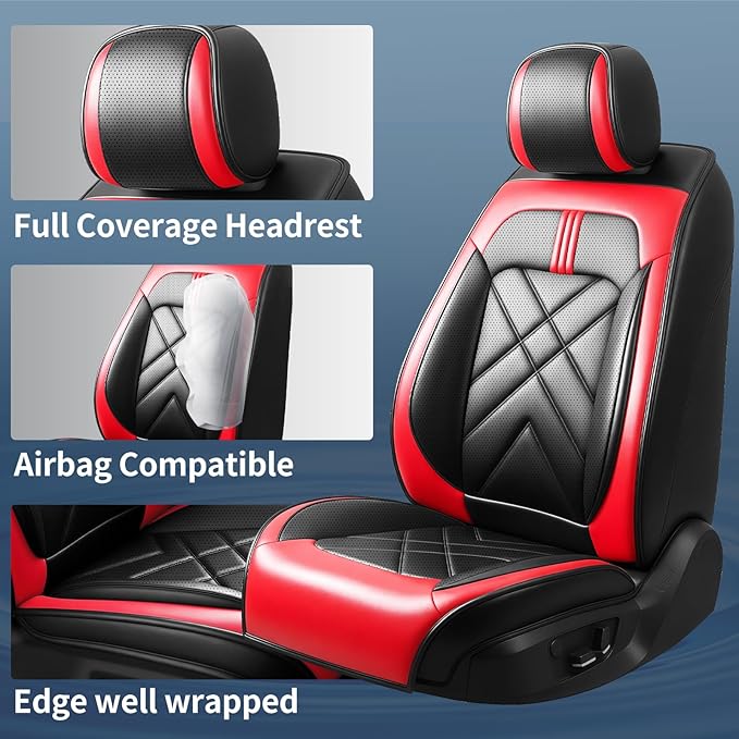 CX-30 Car Seat Covers Fit for Mazda CX-30 2020-2026, Full Coverage Premium Leather Waterproof Breathable Seat Covers, Automotive Seat Protectors, Airbag Compatible(2 Front Seats, Black & Red)