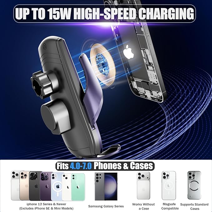 Car Phone Mount for 2023-2026 Mercedes Benz GLC / 2022-2026 C-Class, Smart Auto-Clamping on 12.3" Instrument Cluster Screen, 15W Wireless Fast Charging, 360° Adjustable, Without Blocking Airflow