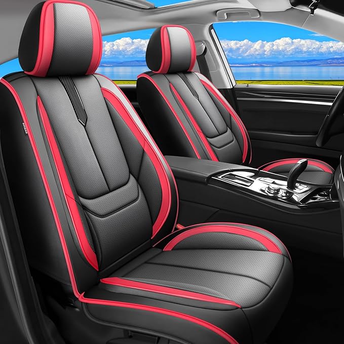 Fit Yaris Car Seat Covers for Toyota Yaris 2008-2018 2019 2020-Upgraded Premium Waterproof & Breathable Leather,Airbag Compatible,All-Weather Seat Cushion Protector,2 Front/Black-Red