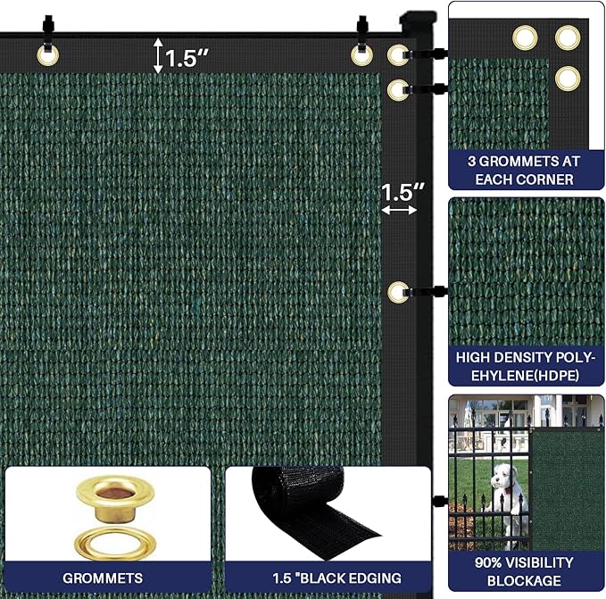 Windscreen4less Privacy Fence Screen Heavy Duty Windscreen Fencing Mesh Fabric Shade Net Cover for Outdoor Wall Garden Yard Pool Deck, 8'x246' Green