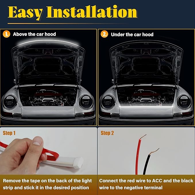 DIBMS 71" High Brightness Car Hood Gap LED Strip, LED Car Ambient Light, Dynamic Scan Activated Design, Daytime Driving Kits, Car Accessories Eclipse LED Lights (Ice Blue)