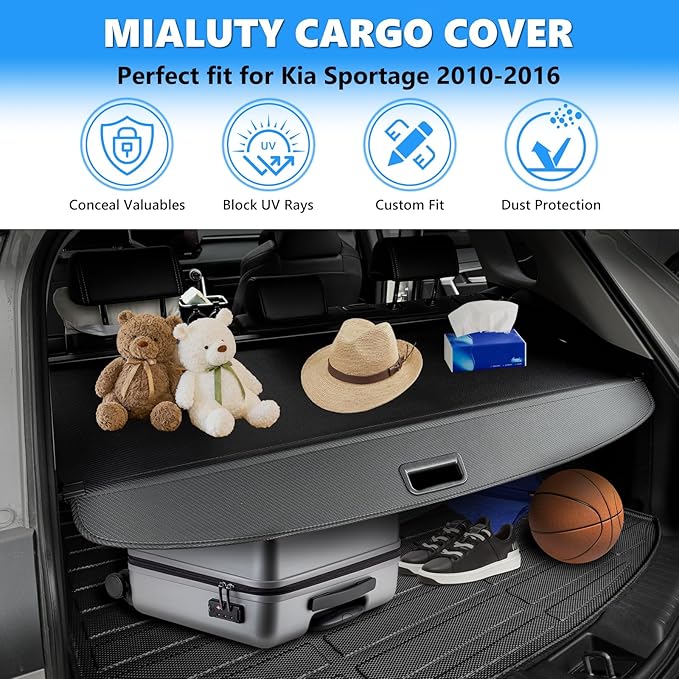 MIALUTY® Cargo Cover for 2010-2016 Kia Sportage Retractable Trunk Cover Sportage Accessories Anti-Peeping Anti-Theft Privacy Screen,Trunk Luggage Shield Shade Carbon Fiber Texture