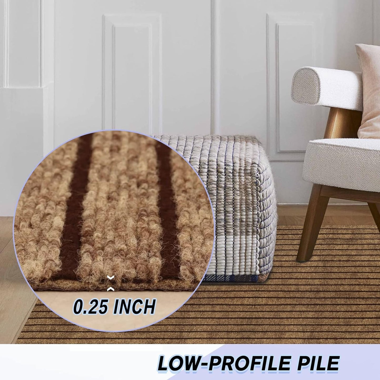 Custom Size Backed Non-Slip Area Rugs Runner, Easy Clean, Waterproof Runner Rugs for Hallway Entryway, Kitchen, Laundry, 2FT x 58FT, Brown Stripe