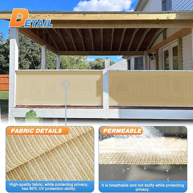 TANG Sun Shade Fabric Roll 8'x23' Shade Cloth for Garden Beige HDPE Mesh Shading Pergola Cover Replacement Canopy, 95% Blockage Sunshades for Outdoor Patio Backyard Plant