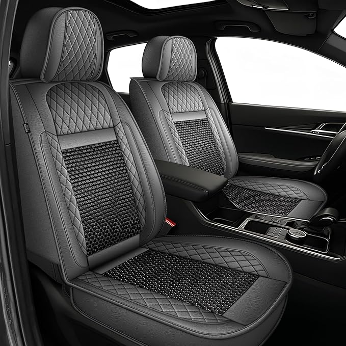 TTX LIGHTING for Subaru Ascent 2019-2026 Car Seat Covers, Breathable Ice Silk & Leather Seat Protector, Cool & Anti-Sweat for Long Driving, Airbag Compatible, 2 Front Seats (Black&Gray)