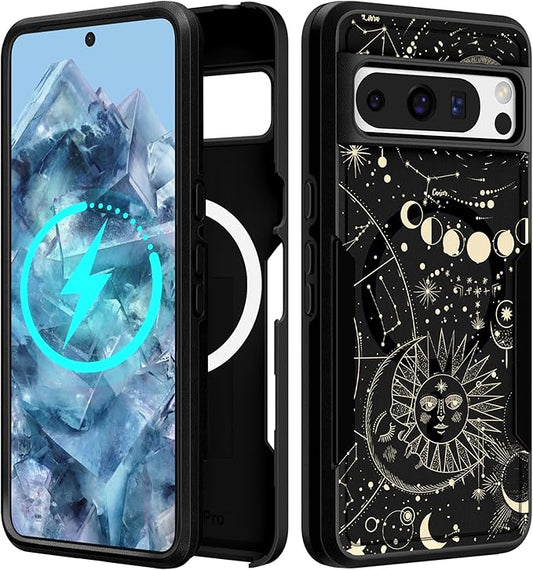 for Google Pixel 8 Pro Case - Compatible with MagSafe Women Girls Cute Magnetic Protective Cover Girly Aesthetic Sun Moon Heavy Duty Shockproof Design for Google Pixel 8 Pro Phone Cases