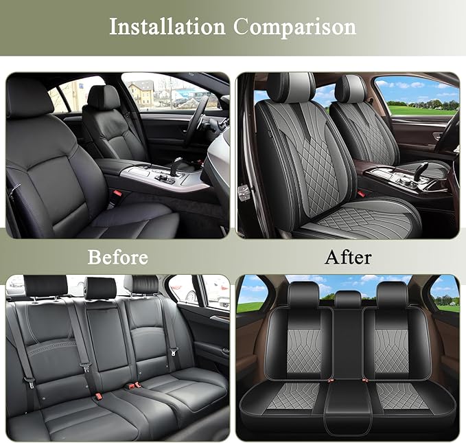 Full Set Car Seat Covers for HRV Honda HR-V 2016-2026: Breathable Perforated Leather Seat Cover 5 Seats (Black&Grey)