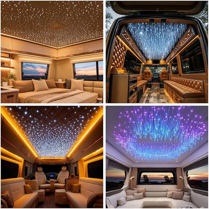 GIDERWEL Fiber Optic Light for Car/Ceiling Star Lighting,Music/APP Control Starlight Headliner Kit,Car Atmosphere Lamp with RF Remote 200pcs 0.03in 6.5ft Fiber Cable RGBW LED Light Engine
