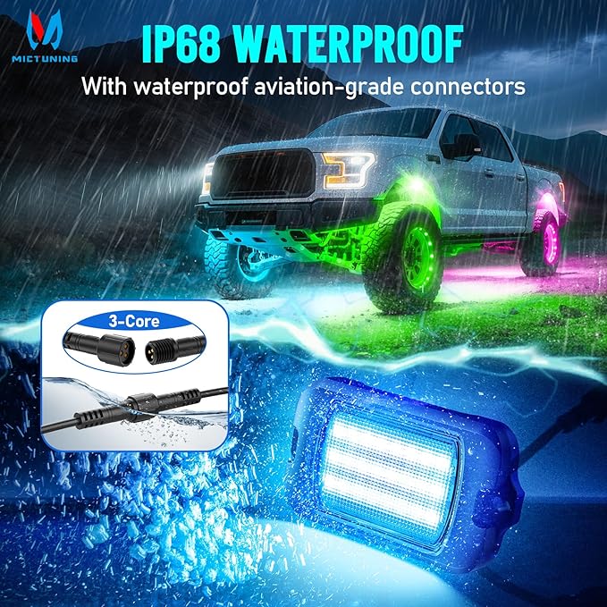 MICTUNING Q1+ MAX 20 Pods Ultra-Bright RGB Rock Lights, Multi-Color Chasing Underglow Lighting, Extensible to 24 Pods, APP Music Sync & DIY Effects, IP68 Waterproof