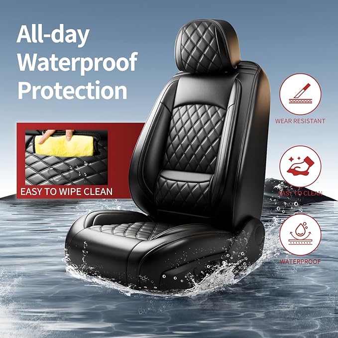 Fit for Equus Seat Covers Compatible with Hyundai Equus 2011-2016 - Waterproof Breathable Leather Automotive Seat Cushions Protector,Airbag Compatible,Full Set 5 Seats(Black)