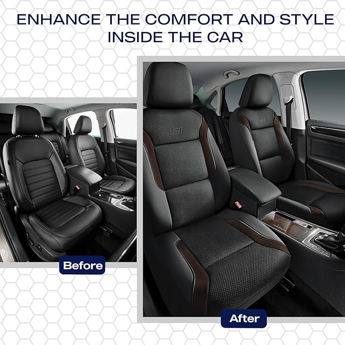 Skechers Memory Foam Car Seat Covers, Air Cool Mesh Thick Seat Covers,Car Seat Covers Front Seats Airbag Compatible, Automotive Comfort Protection for Most Cars,Van,Trucks, SUVs,Brown