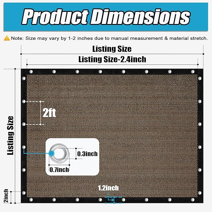Amagenix 90% Sun Shade Cloth with Grommets, 4' x 8' Pergola Replacement Shade Cover Canopy Privacy Screen for Outdoor Patio Garden, Mocha (We Customized)