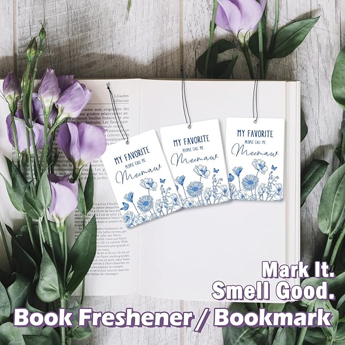 Meemaw Grandma Gifts Car Air Freshener Accessories 3pcs,My Favorite People Call Me Gifts for Grandma Christmas,Rustic Blue Flower Hanging Scent Fragrance Card for Women Closet Home Decor