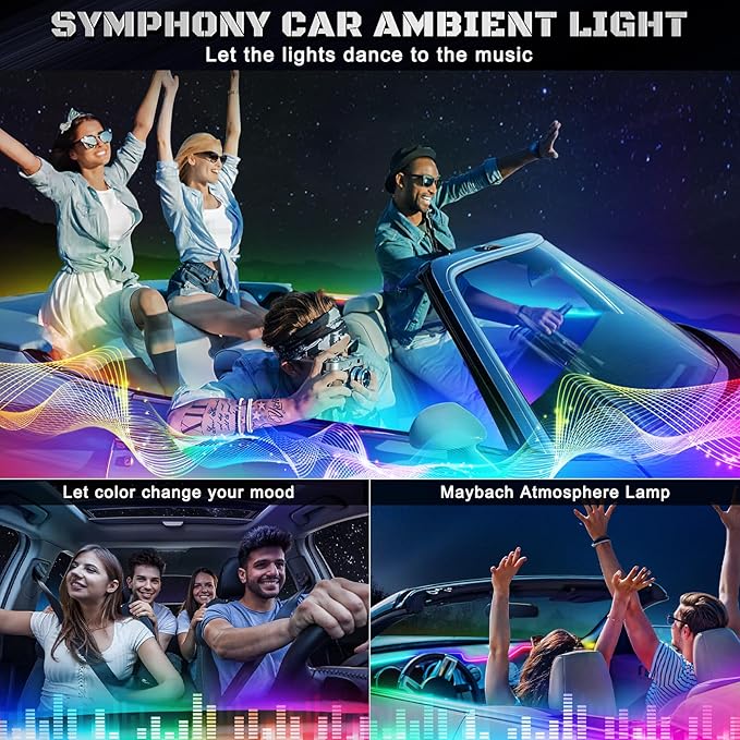 Dreamcolor Acrylic Interior Car LED Strip Light with Wireless APP, Dual Zone RGB 10 in 1 with 175 inches 593 Neon Car Ambient Lighting Kits, Music Sync LEDs Fiber Optic Strip Neon Lights for Car