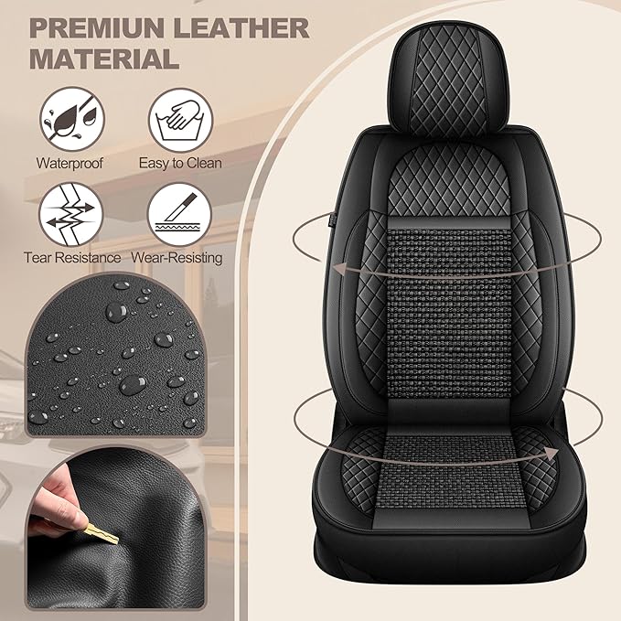 TTX LIGHTING for Nissan Sentra 2008-2026 Car Seat Covers, Breathable Ice Silk & Leather Seat Protector, Cool & Anti-Sweat for Long Driving, Airbag Compatible, 2 Front Seats (Black)