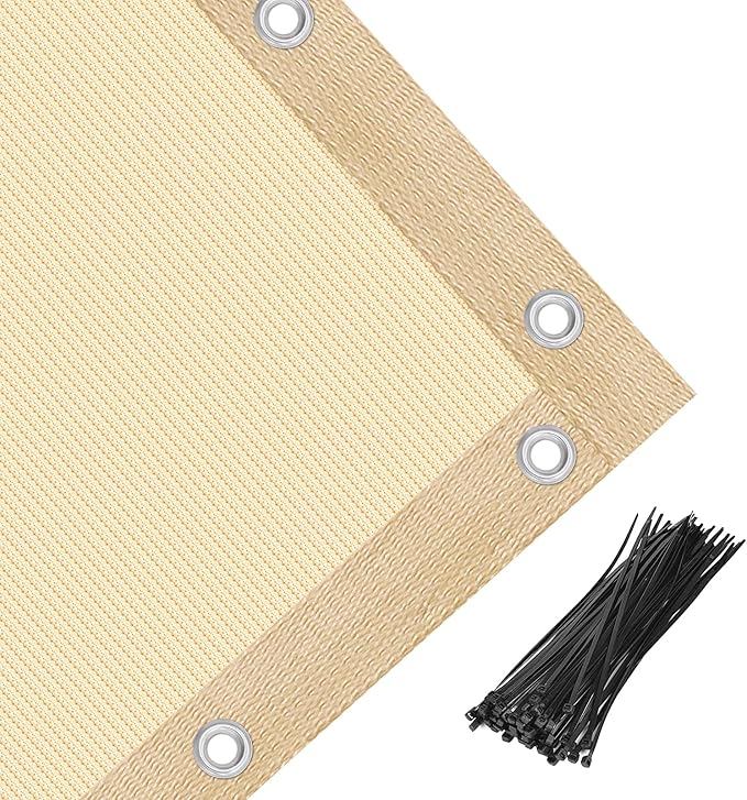 Amagenix 90% Pergola Shade Cover 6' X 20' Sun Shade Cloth with Grommets for Outdoor Garden Patio Porch, Commercial Grade 200 GSM - Cable Zip Ties Included (We Customized) GN108, Wheat